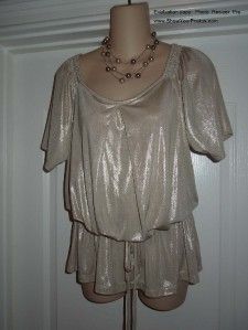 New York Co M Pale Gold Tunic Top Holiday Shimmer Christmas