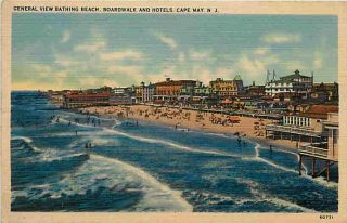 Cape May New Jersey NJ 1940s Beach Boardwalk and Hotels Vintage Linen 