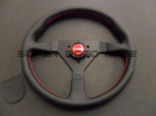 Momo Monte Carlo Steering Wheel 350mm Black Leather Red Stitch Horn 