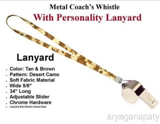 Metal Referee Coachs Whistle Dlx Desert Camo Lanyard