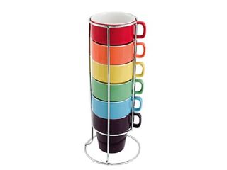 Cappuccino Coffee Set 6 Cups Mugs in Chrome Tower Retro