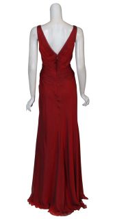 Carmen Marc Valvo Garnet Silk Chiffon Gown Dress 14 New