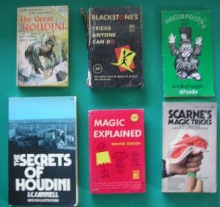 Lot 6 Vintage Magic Books Houdini. Blackstones, Walter Gibson, Scarne 
