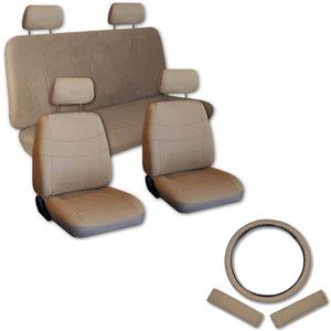 Faux PU Leather Car Seat Covers 11 Piece Set Superior All Solid Tan 
