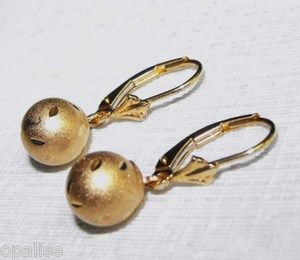 Candela Solid 14k Yellow Gold Brushed Ball Dangle Deco Lever Back 