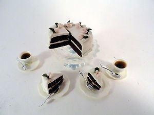 MiNIATURE CAKE SET Crystal Cake Platter slices plates coffee