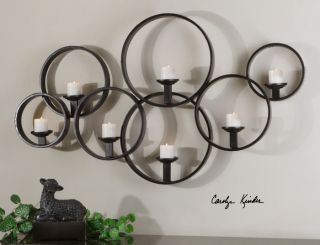   Candle Wall Sconce Modern Large Black Metal Circles Round Decor