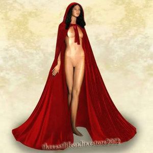 New Satin Lined Red Velvet Hooded Wedding Cape Halloween Cloak Cosplay 