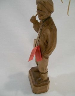Old stock. Quebec carver signed Caron   Old man with fishing rod