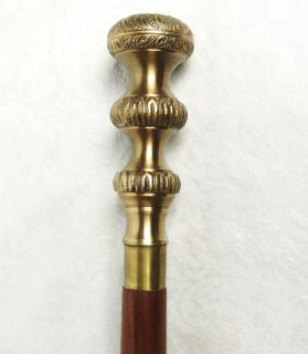   Edwardian Cane Walking Stick with Spiral Carved Wood Stick