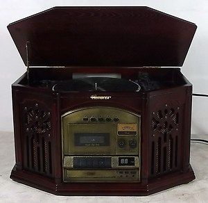   9208M Wood Phonograph/Record w/AM/FM Radio, Cassette & CD Player