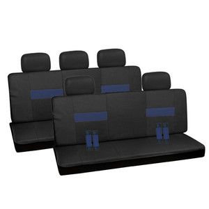 Blue and Black with Seat Belt Pads 2 Two Bench Row Car Seat Covers 