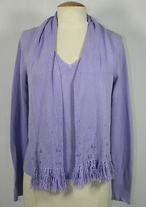 Womens Carolyn Taylor Soft Lavender V neck Sweater with Matching Scarf 