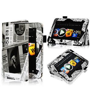 Newspaper Stylish Folio Case Smart Cover F Kindle Fire HD 7 Tablet 