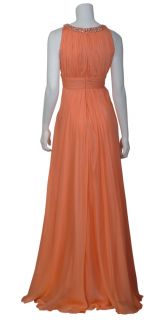 Carmen Marc Valvo Luxe Ruched Apricot Silk Chiffon Rhinestone Gown 