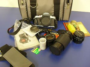 Pentax Program Plus Camera in Case with 3 Extra Lenses 50mm 80 200mm 