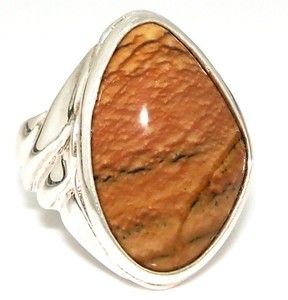 Relios Carolyn Pollack Sterling Silver 925 Grooved Jasper Agate Ring 
