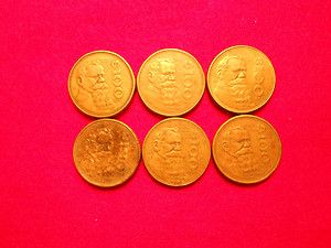 LOT OF SIX $100 PESO V. CARRANZA MEXICAN COINS THREE 1984 TWO 1985 ONE 