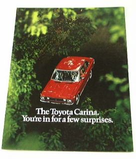 Original 1972 Toyota Carina Brochure. Covers the Carina 2dr Sedan 
