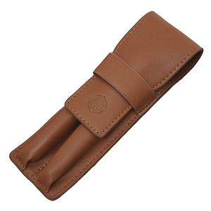 Rosetta Napa Leather Double Slot Pen Case Saddle Brown