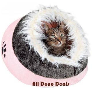 Cat Igloo Cave Bed Pink Kitten Snuggle Pet Pad Warm Fur Dog House Hut 