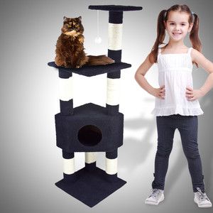 Deluxe 53 Cat Tower Tree w Condo Scratcher Furniture Kitten House Navy 