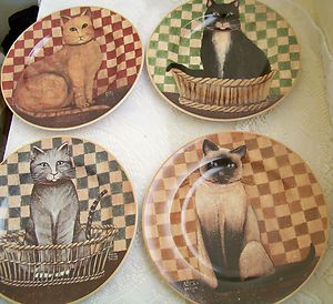    KITTY CAT STONEWARE SALAD GLASS PLATES DAVID CARTER BROWN COLLECTION