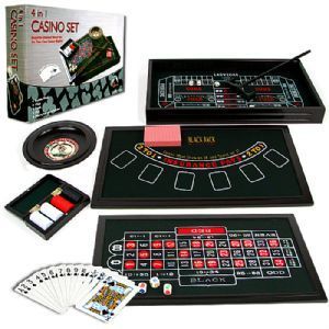 in 1 Casino Games Portable Stained Wood Table Roulette Craps Poker 