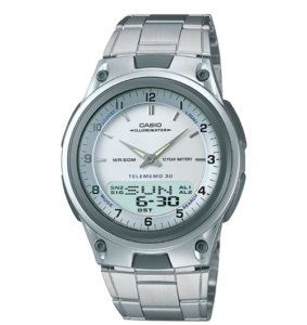 CASIO AW80D 7A MENS DATA BANK ANALOG DIGITAL STAINLESS STEEL DRESS 
