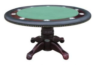 60 Round Poker Card Table 10 Metal Cup 2 Felt Mahogany