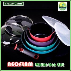 Neoflam Midas Nonstick 9pc Cookware Set Fry Pan Casseroles