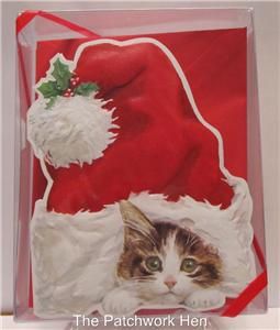 Carol Wilson Christmas Boxed Greeting Cards Kitty Cat and Santa Hat 15 