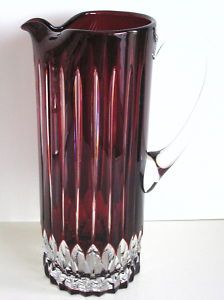 Ajka Castille Ruby Red Cased Cut Crystal Water Pitcher