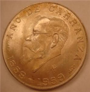 Mexico, 5 Pesos, 1959, Frosty BU, Carranza, .4178 Ounce Silver