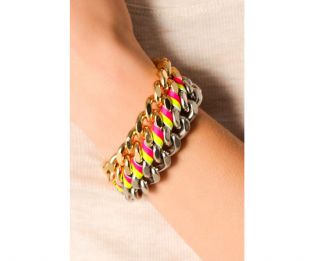 NEW CC SKYE Natalie NEON Pink Yellow Metal Chain Leather Bracelet w 