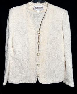 Vintage Castleberry Cream Woven Braided Knit Womans Jacket Skirt Suit 