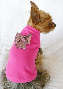 New Dog Cat Clothing Dark Pink Tee Shirt 100 Cotton Bling Bow Pink XS 