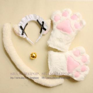 Cat Claw Gloves Ears Headband Bow Tail French Maid Costume Cosplay 