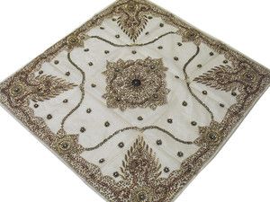 Ivory Banquet Handmade Tablecloth Indian Table Cover Overlay Wedding 