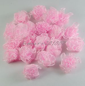 24pcs Satin Ribbon Carnations Flowers Appliques Pink