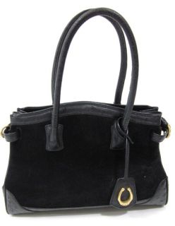 you are bidding on a cece cord black suede ostrich satchel tote 