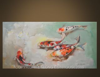 Group Brocade Carp Koi Carp Fish Original Oil Painting Art on Canvas 
