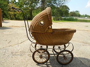 Vintage Antique Woven Wicker Baby Doll Buggy Carriage
