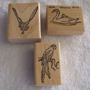 Stampians Unused Rubber Mounted Wood Stamp Stamps Owl Parrot Swan 
