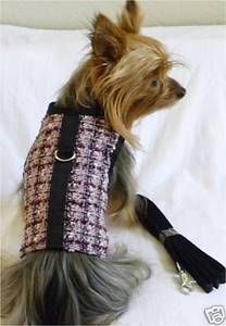New Dog Cat Clothing Apparel Vest Leash Harness Tweed Velcro Pinks XS 