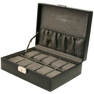Watch Box Storage Case Leather for 10 Watches with Lined Pocket 