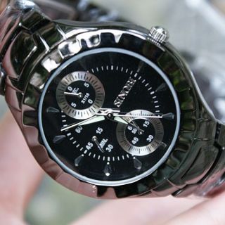 Elegant Quartz Black Dial Mens Steel Wristwatch Watch