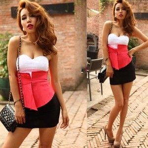 Sexy Celebrity Style Club Cocktail Party Color Block Tube Top Dress 