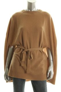 Hayden New Tan Cashmere Crew Neck Belted Poncho Sweater M L BHFO 