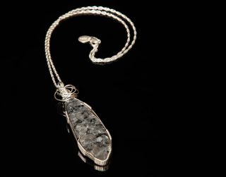 Larvikite Wrapped in Argentium Sterling Silver Necklace